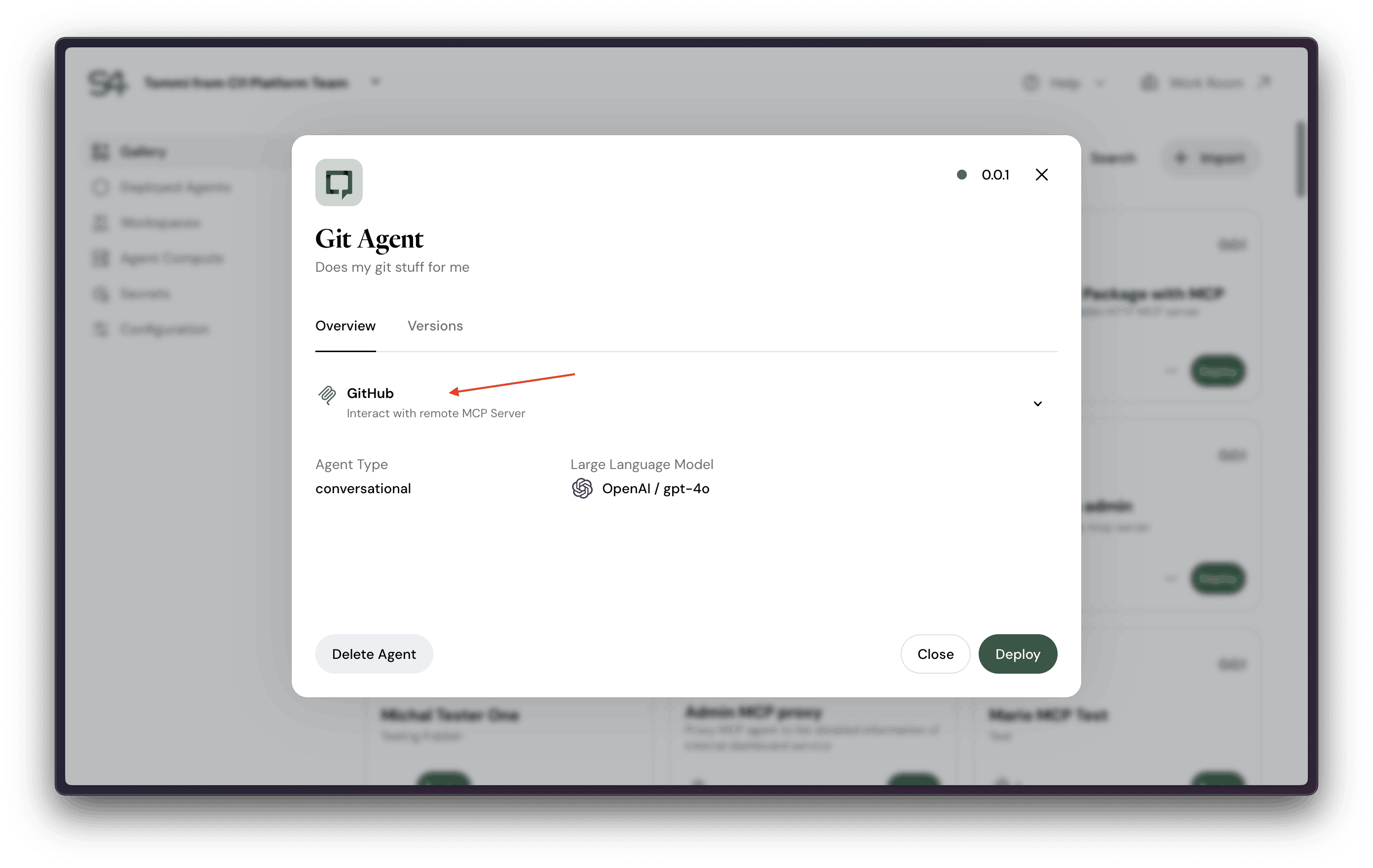 Agent card with MCP server