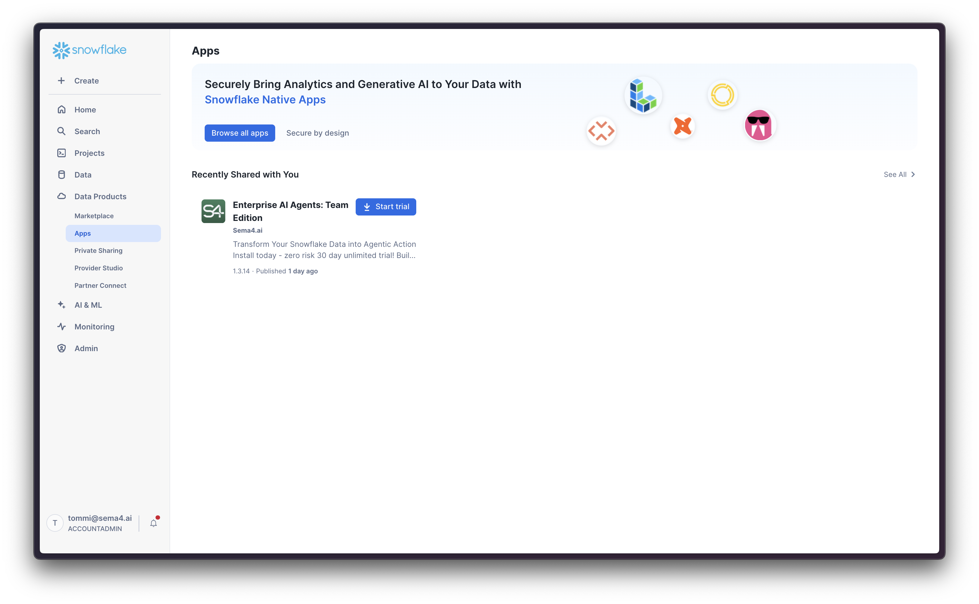 Start the installation from Data Product -> Apps tab
