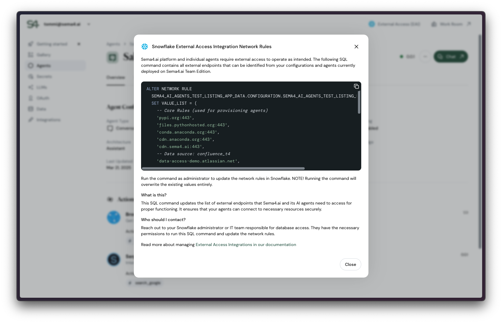 View SQL for updating network rules