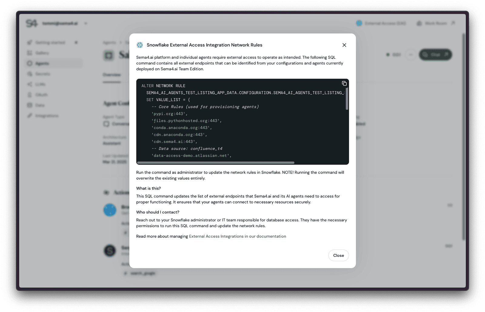 View SQL for updating network rules
