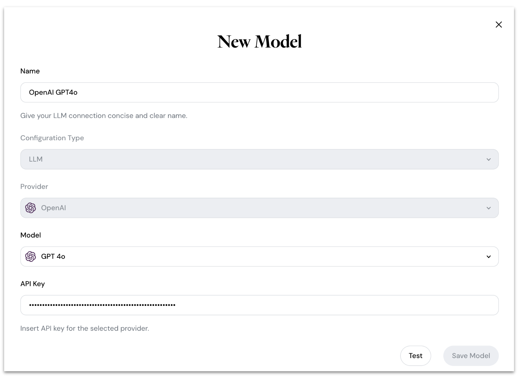 LLM Configuration Modal