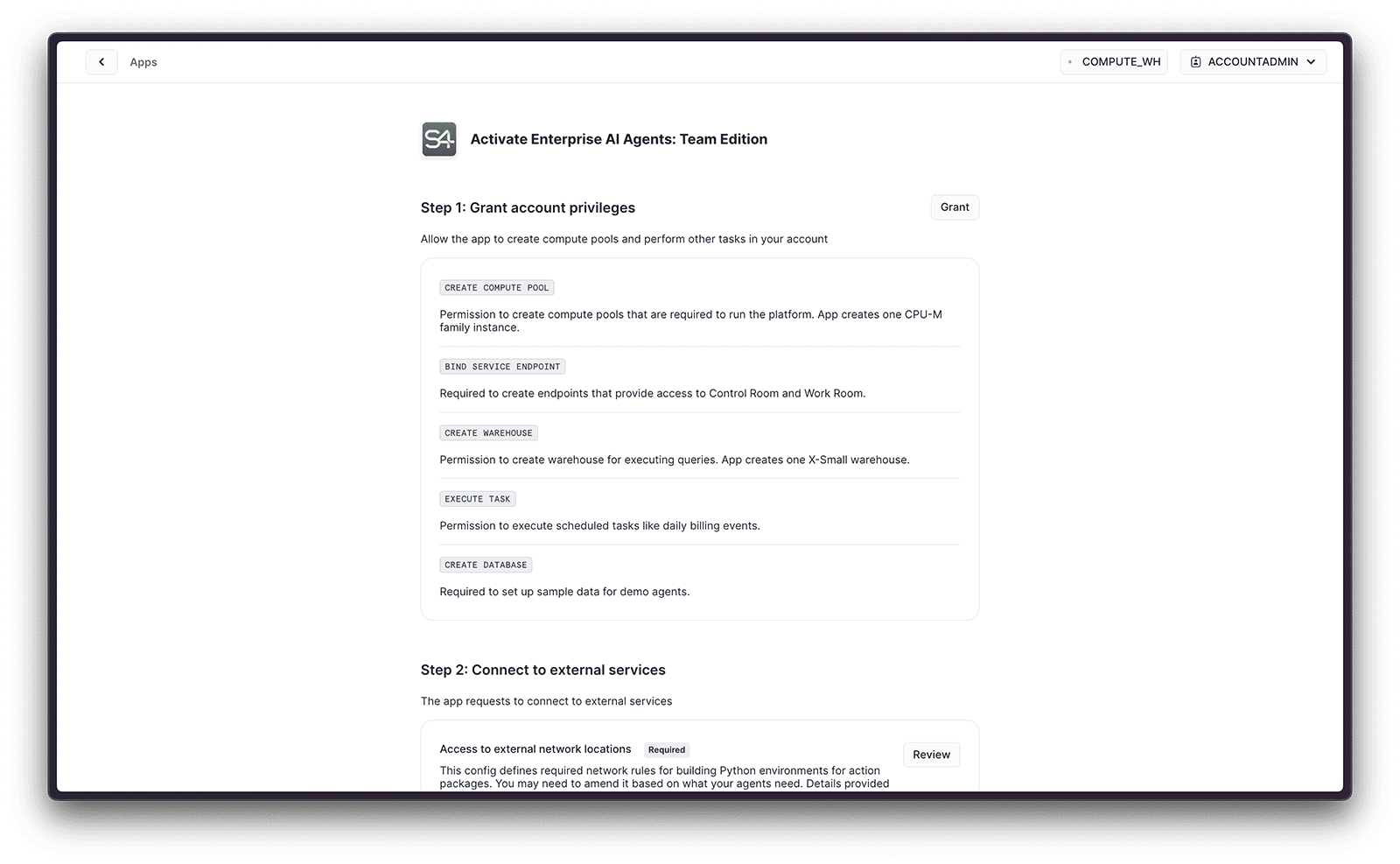 Permissions screen during installation