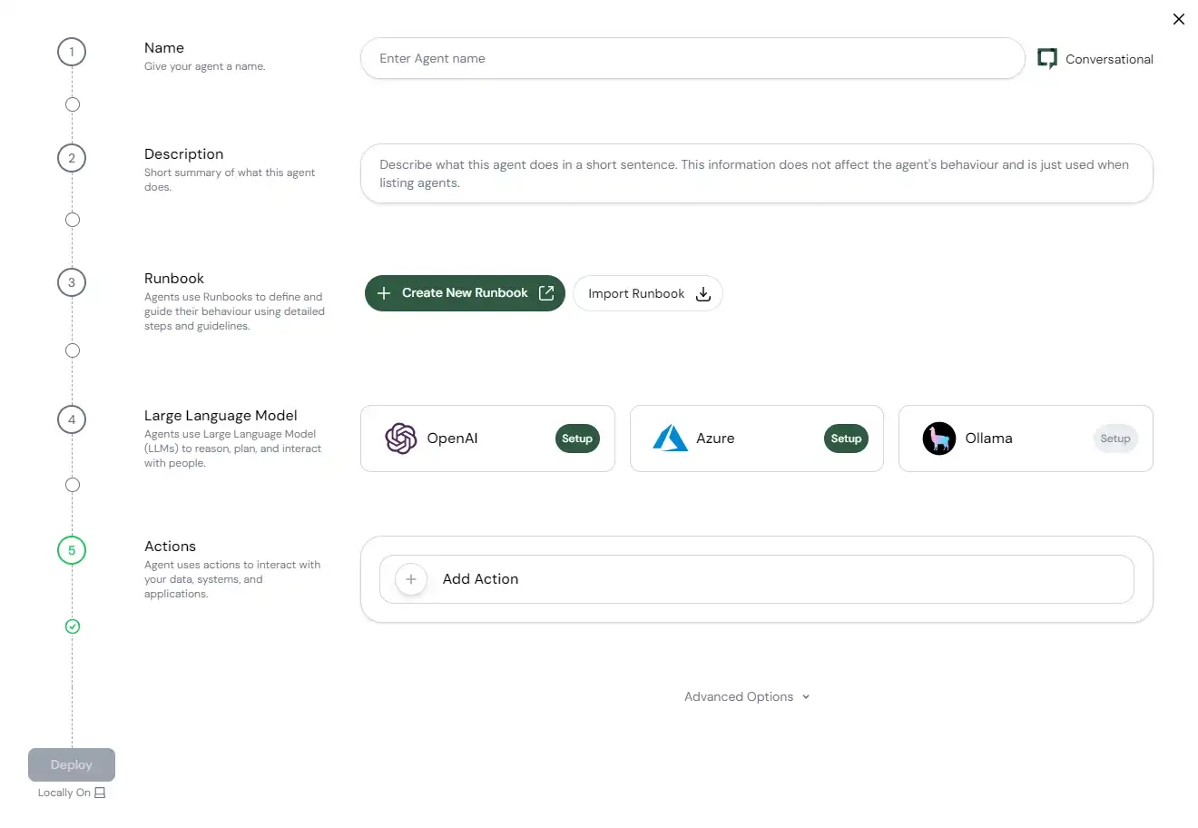 Agent LLM configuration form