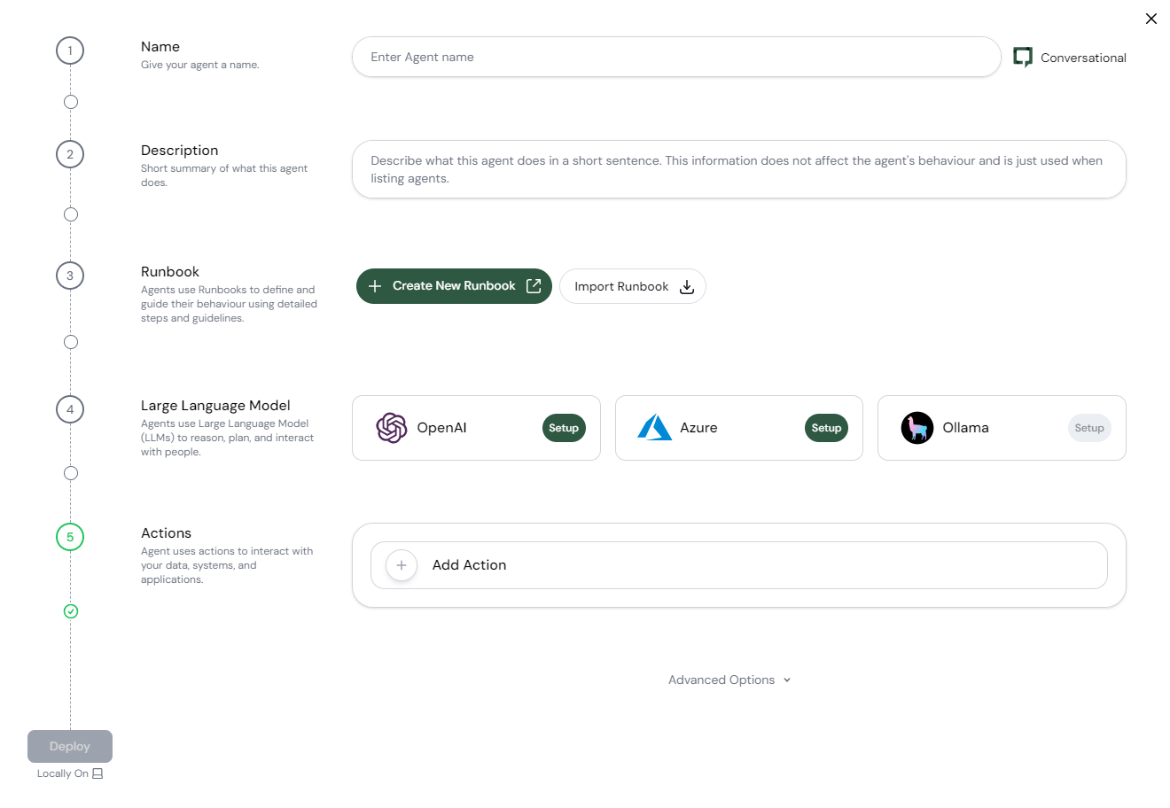 Agent LLM configuration form