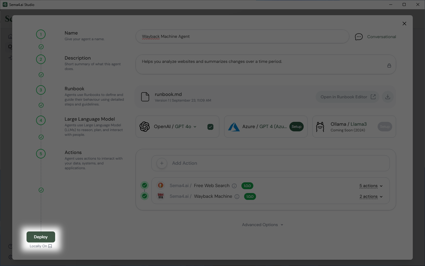 Deploy pre-configured Wayback Machine template agent