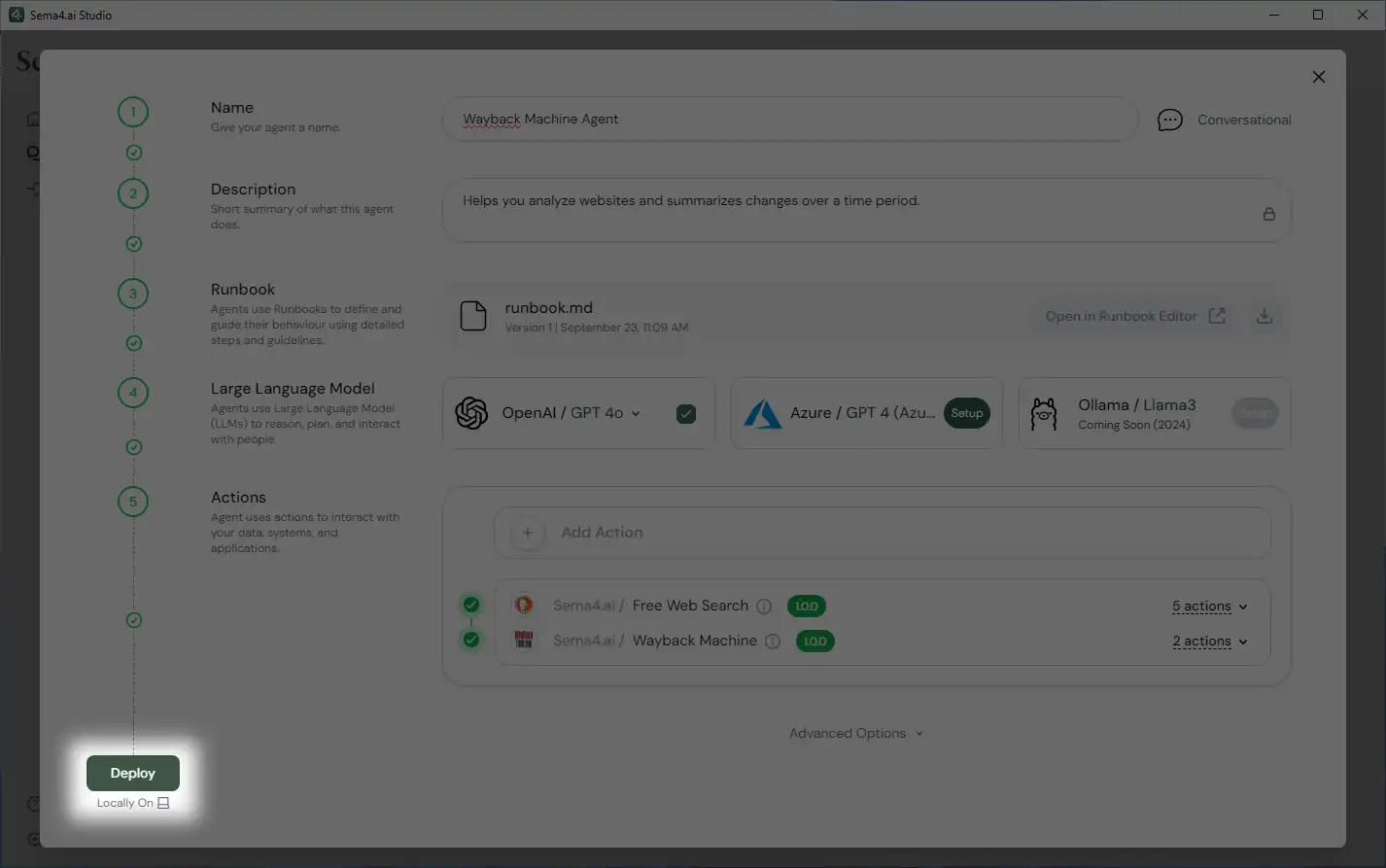 Deploy pre-configured Wayback Machine template agent