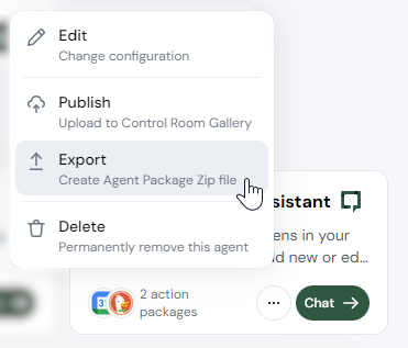 Export agent package to ZIP archive