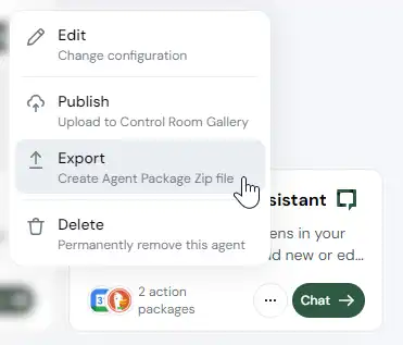 Export agent package to ZIP archive