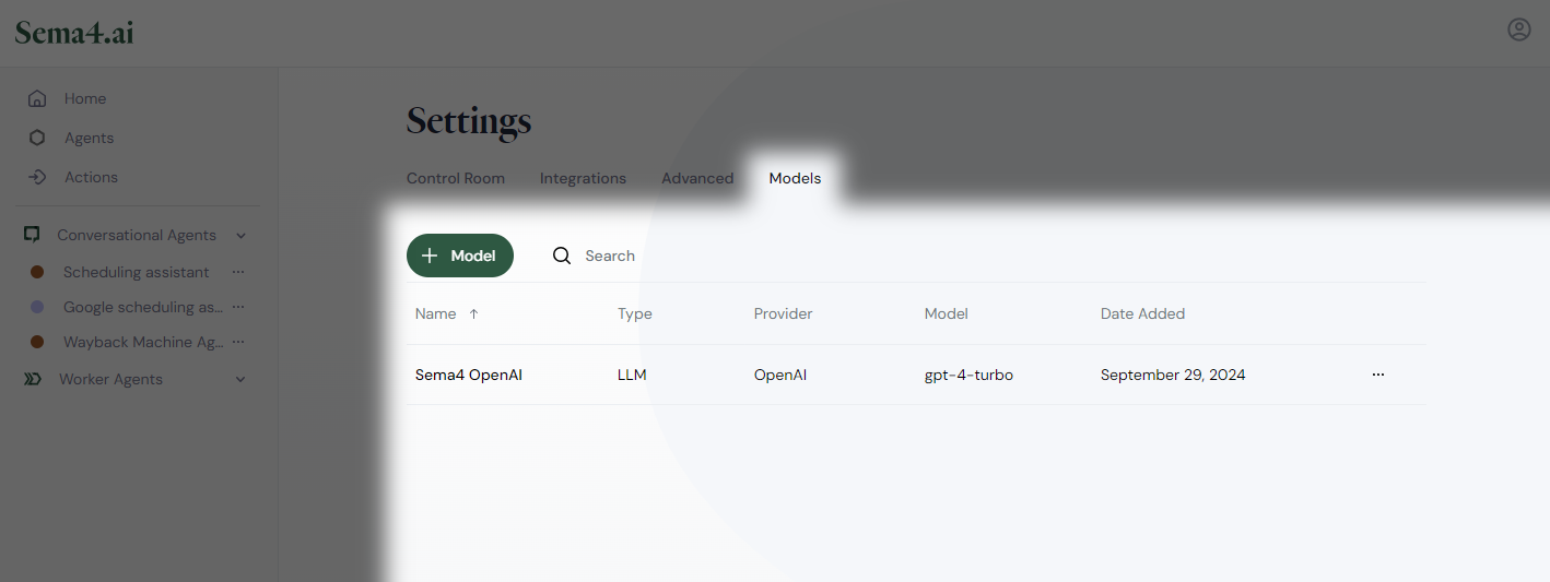 Settings screen in Studio
