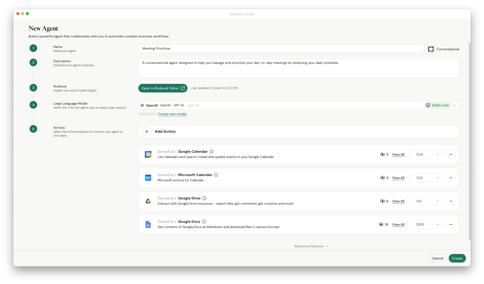 Agent Edit view after Sai build