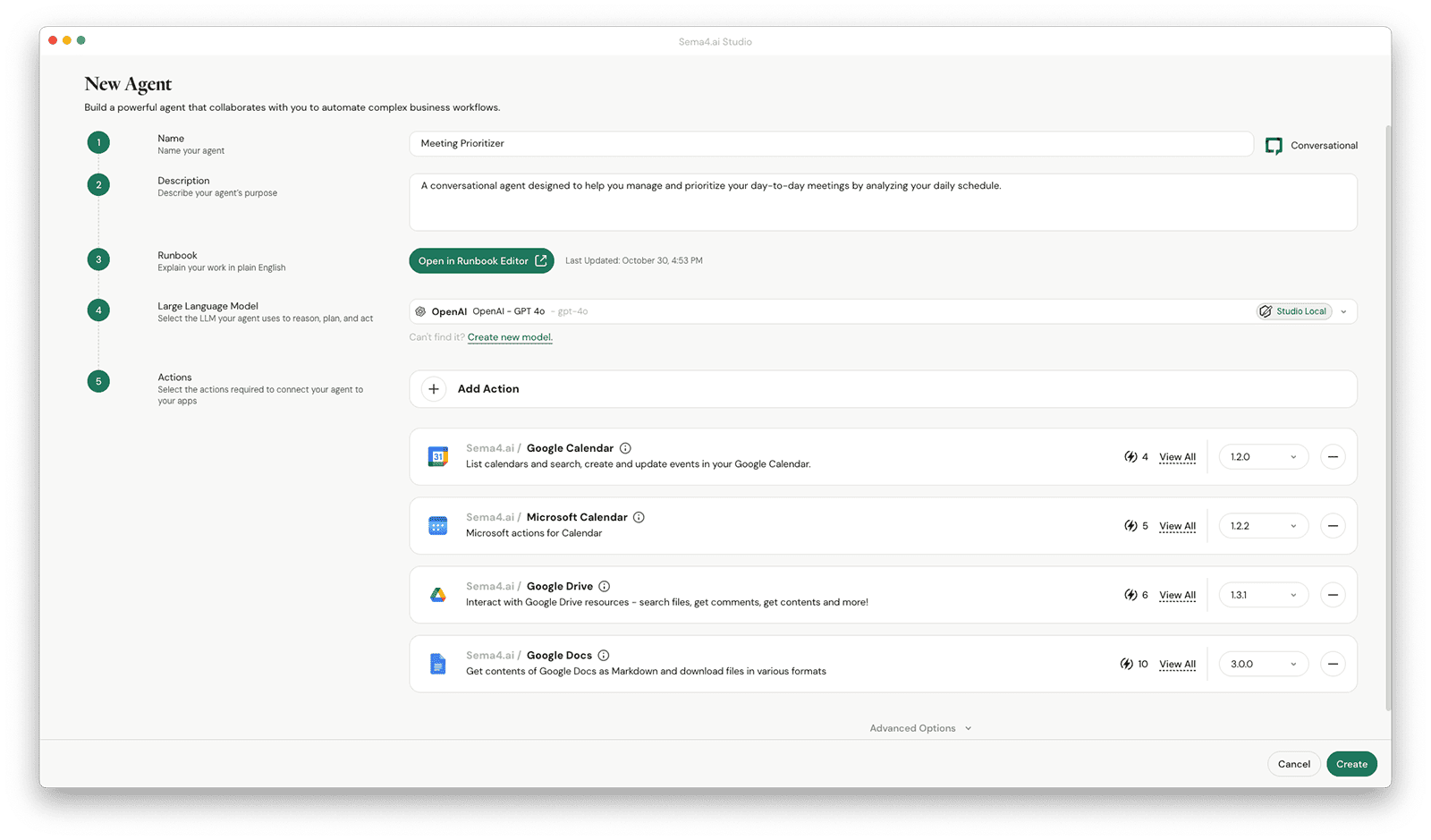 Agent Edit view after Sai build