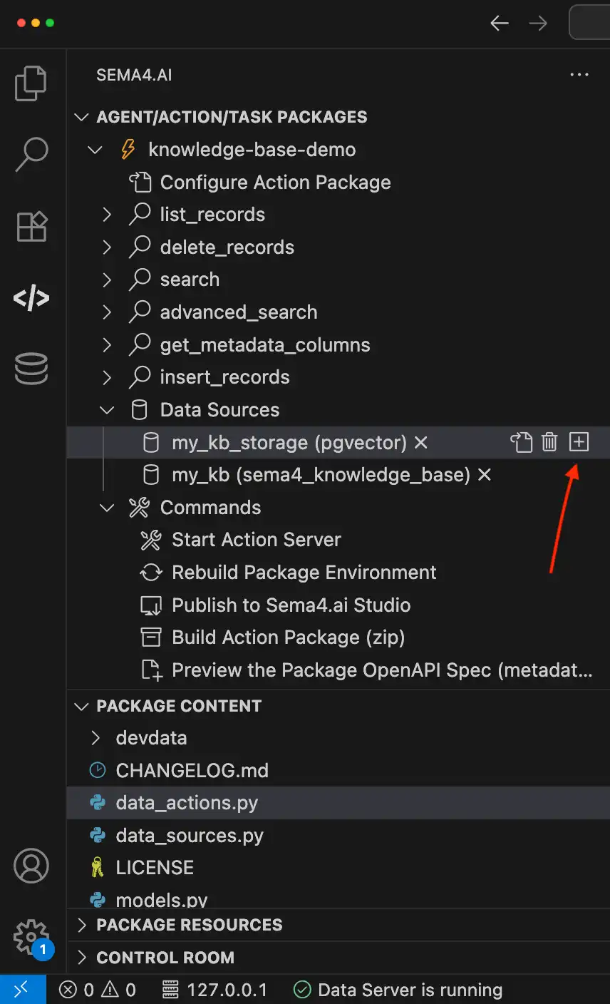 Sema4.ai Extension - Setup New Datasource