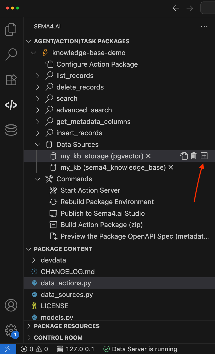 Sema4.ai Extension - Setup New Datasource