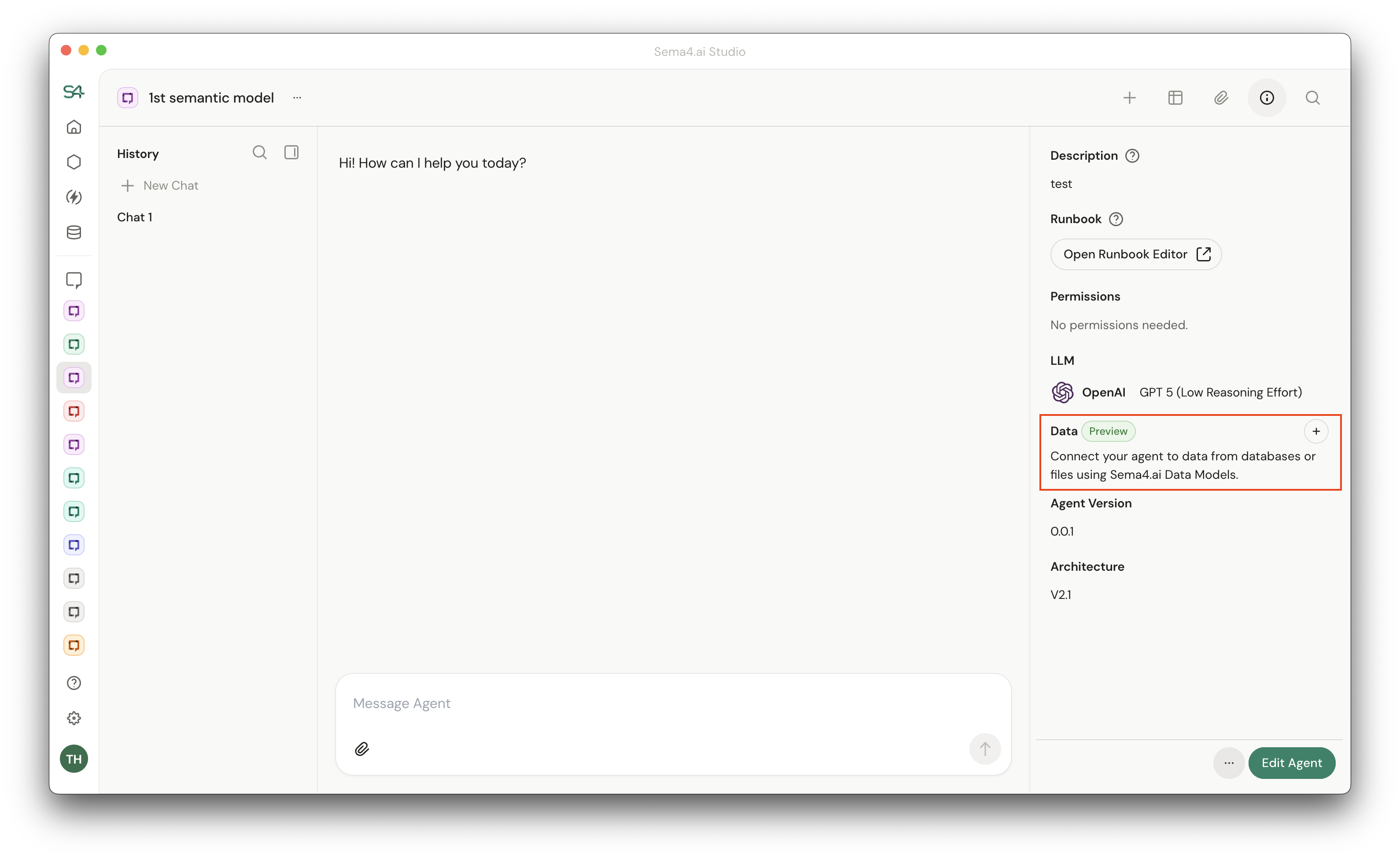 Data section in agent information side panel
