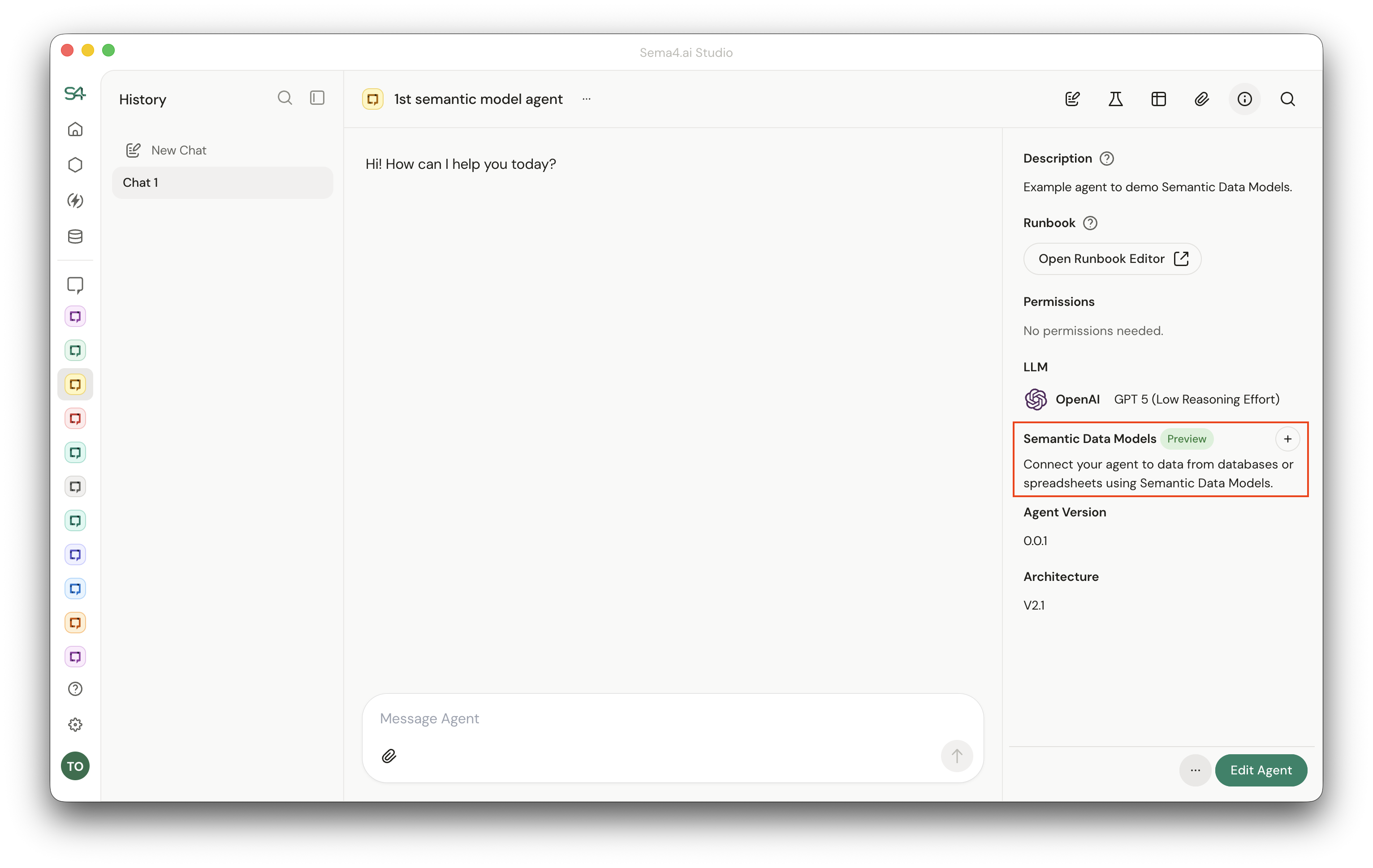 Data section in agent information side panel