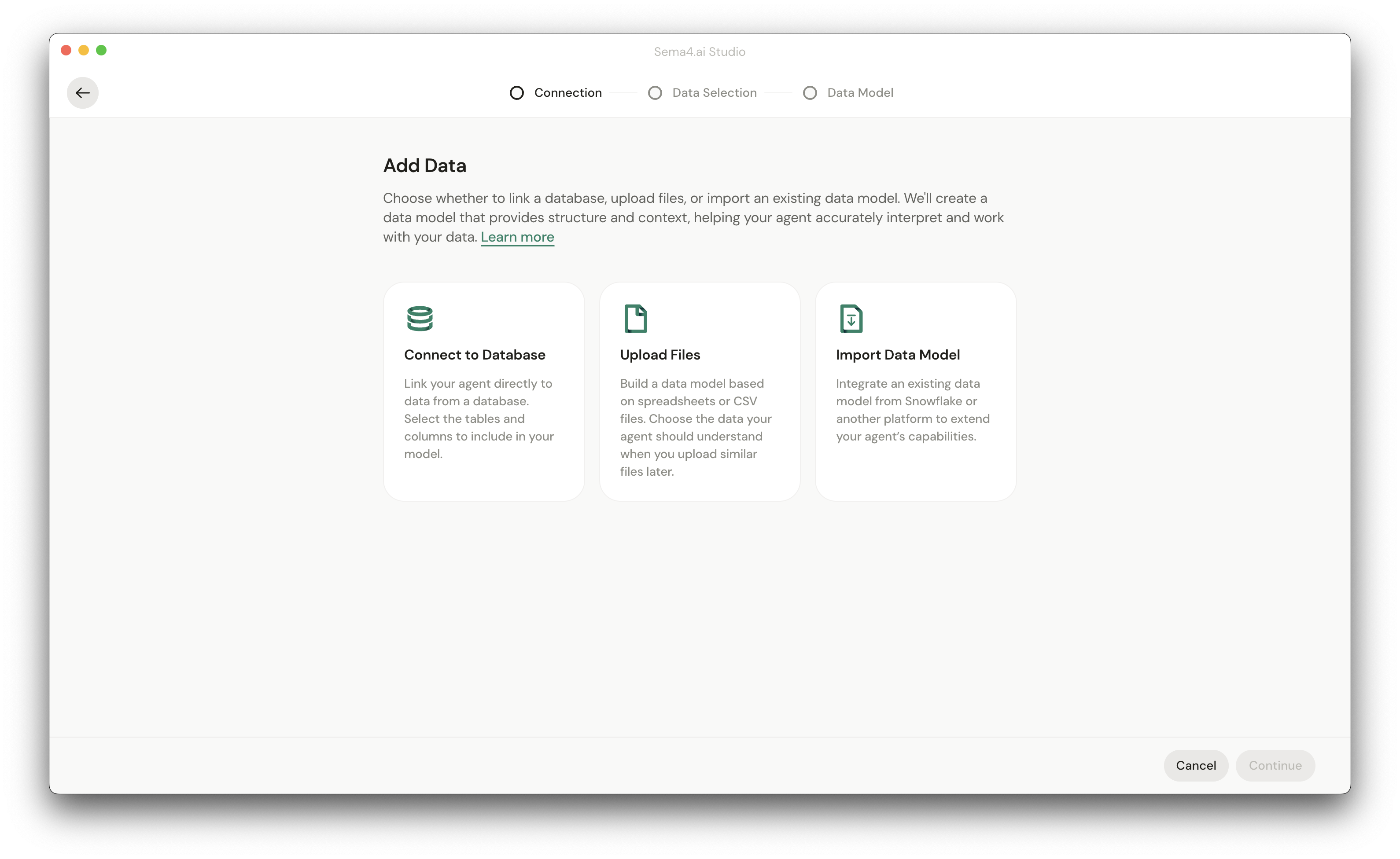 Semantic Data Model connection options