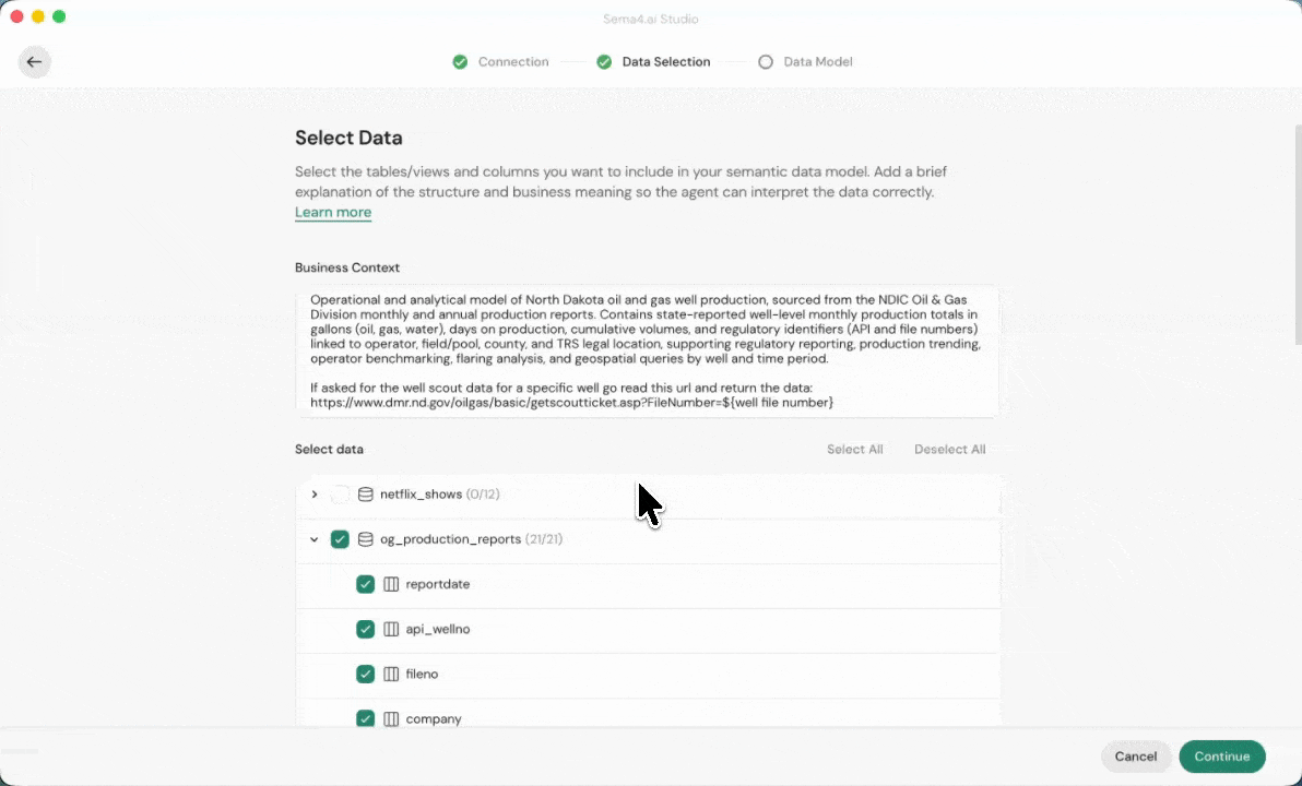 Semantic Data Model generation