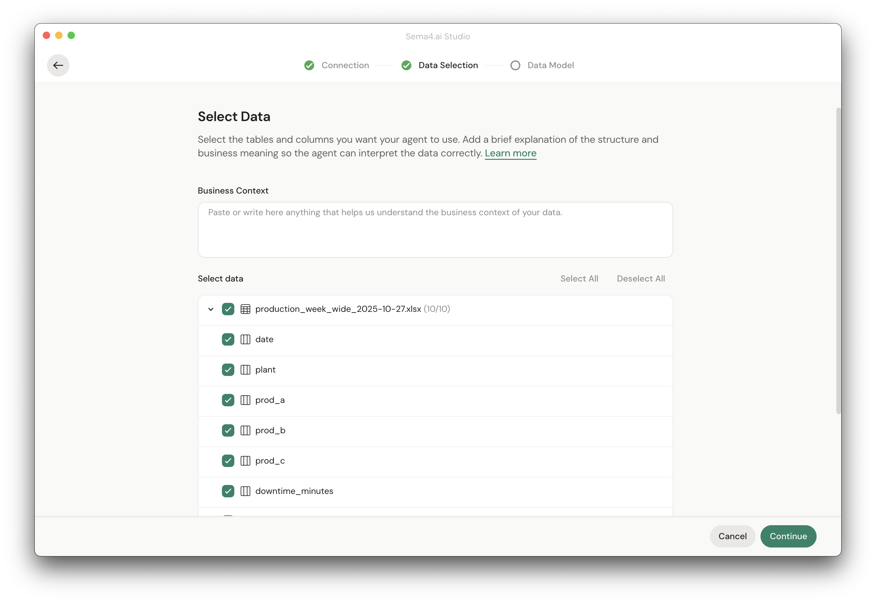 Explain business context and select data