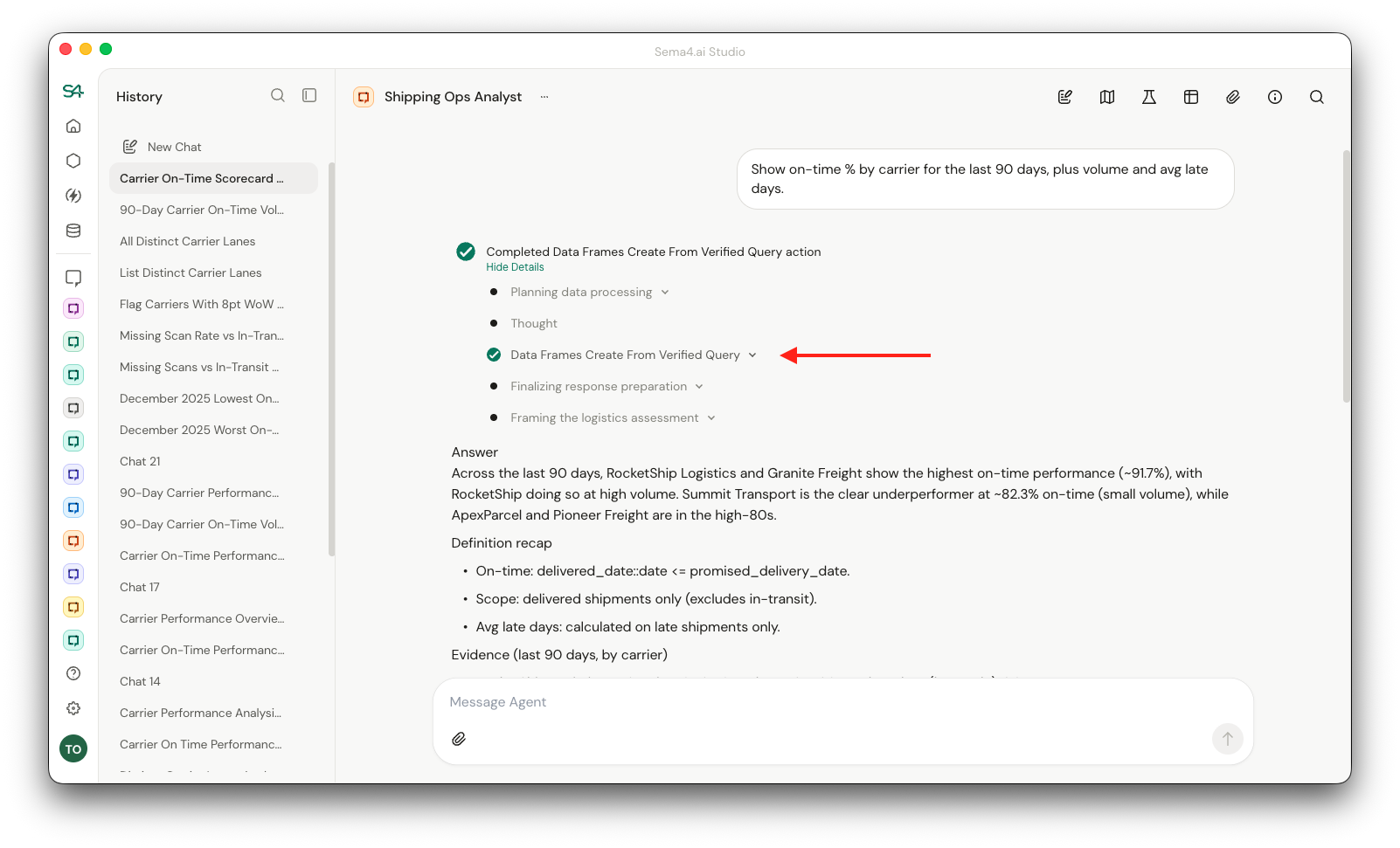 Agent using verified queries