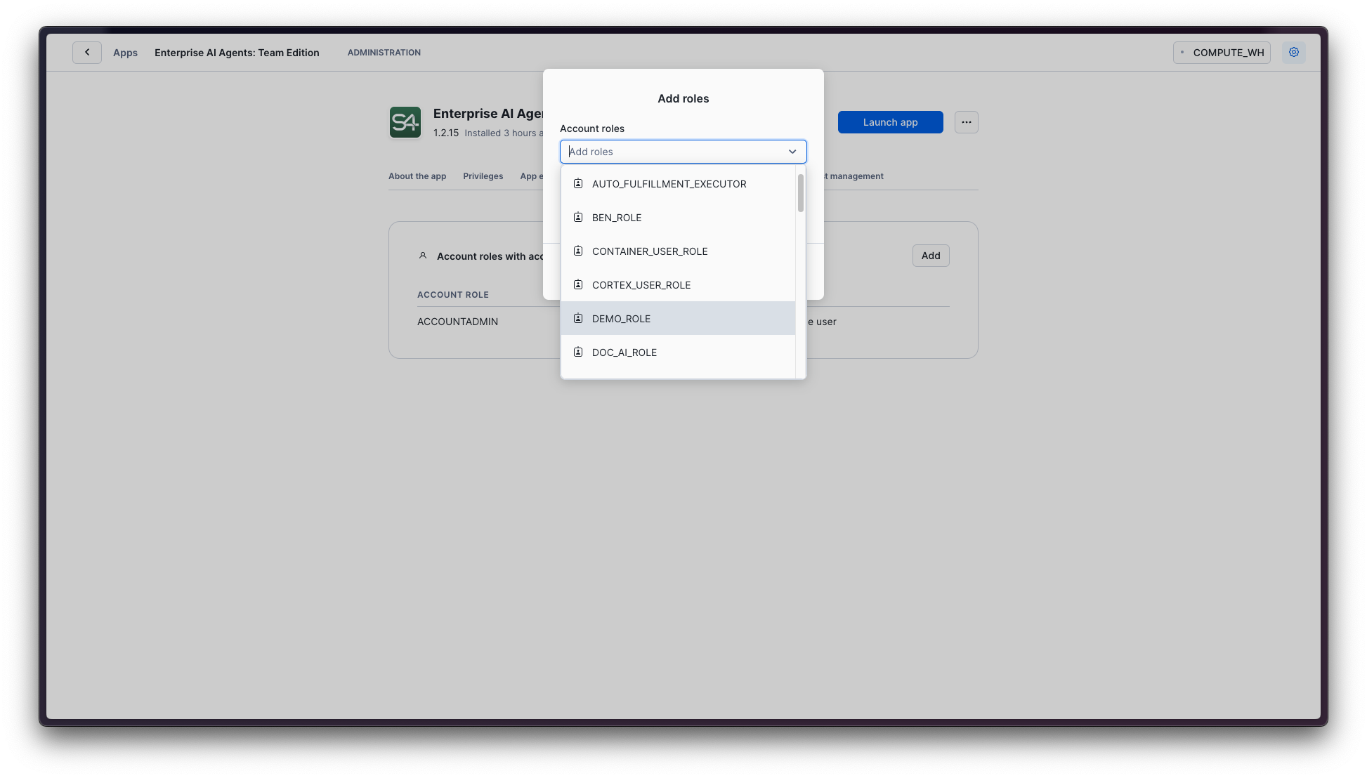 Search for the account role