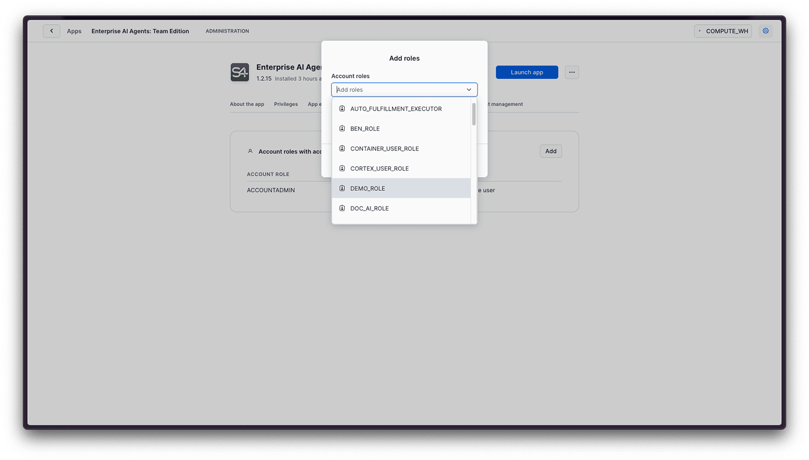 Search for the account role