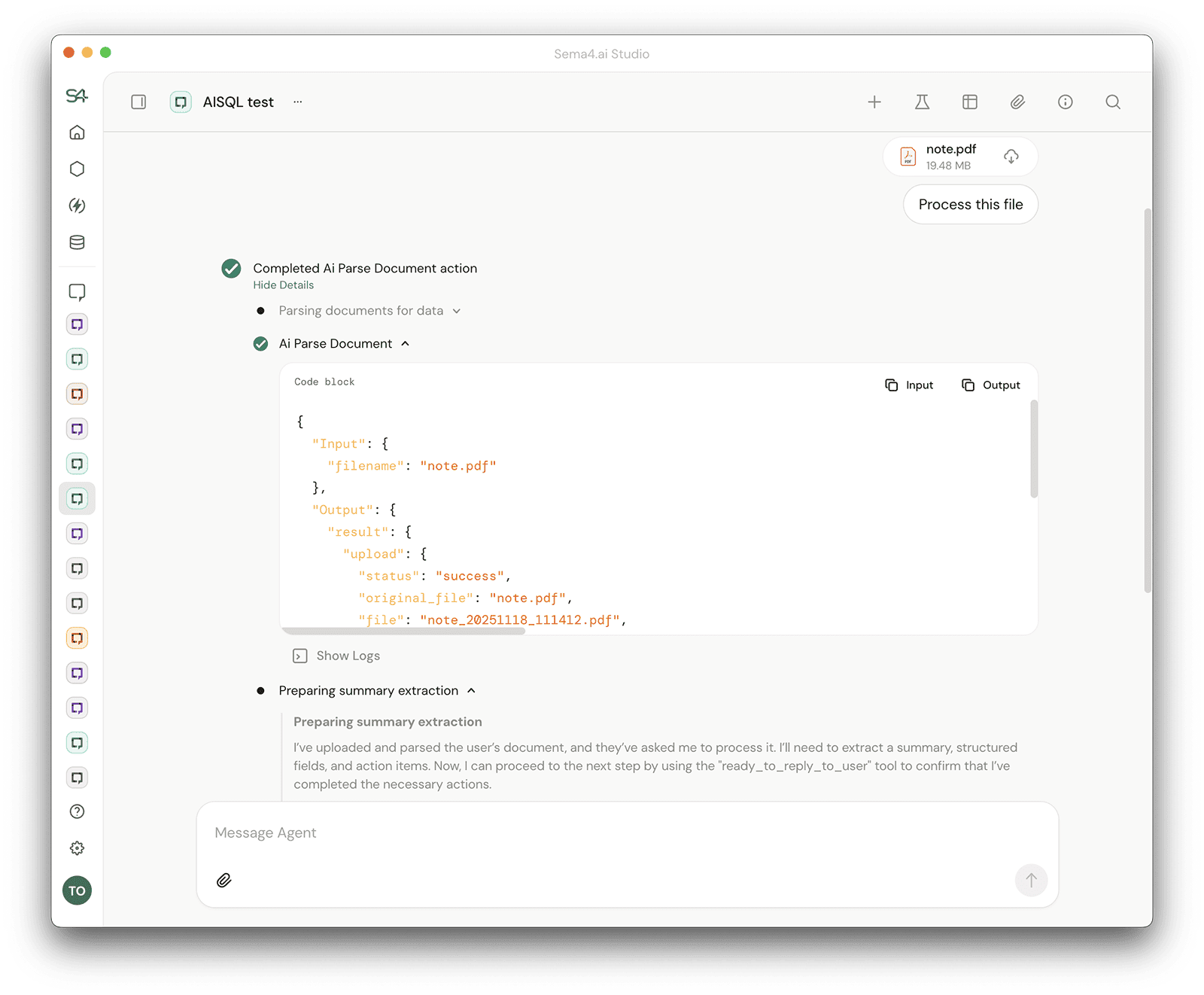 Agent Trace in Sema4.ai Studio