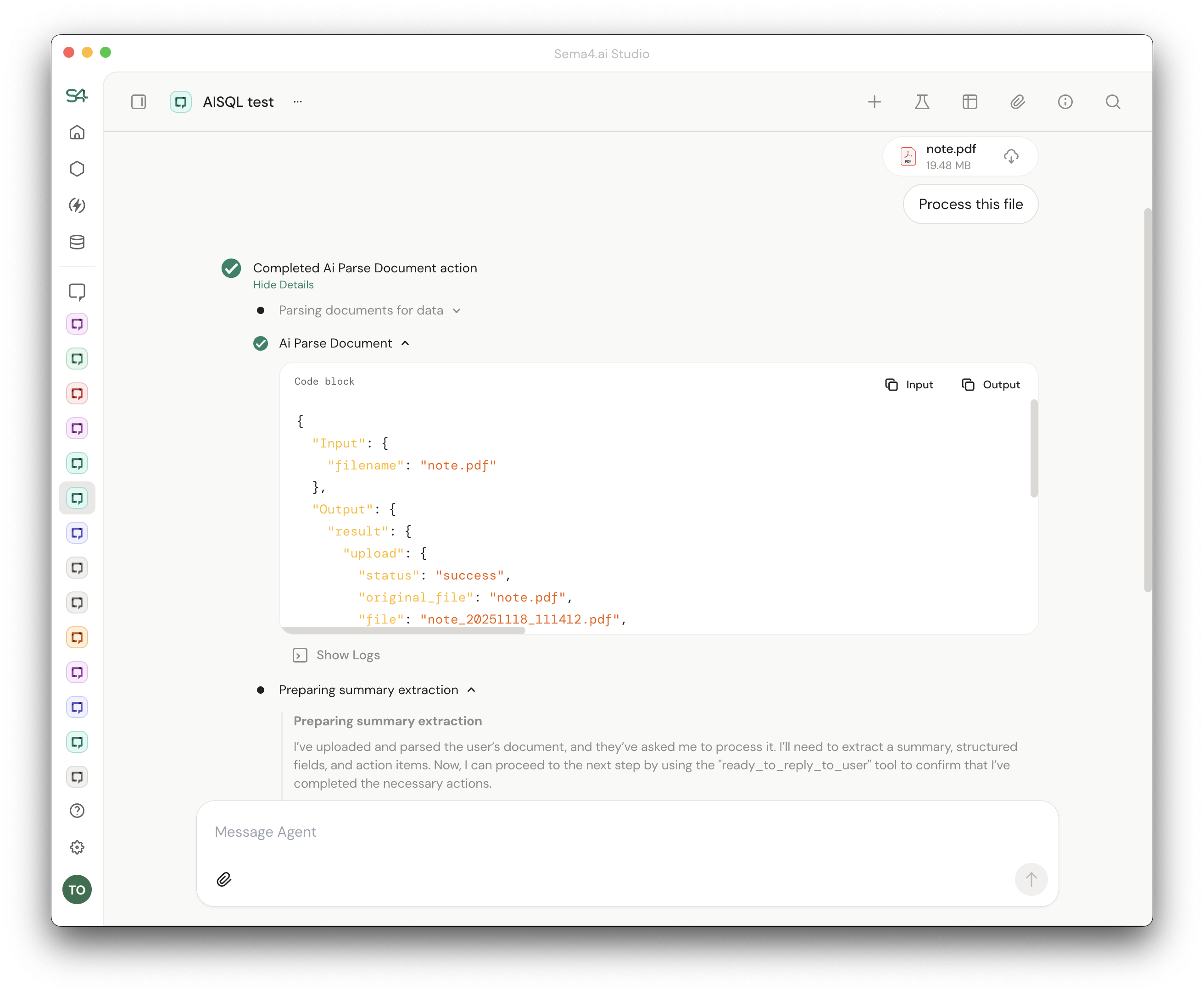 Agent Trace in Sema4.ai Studio