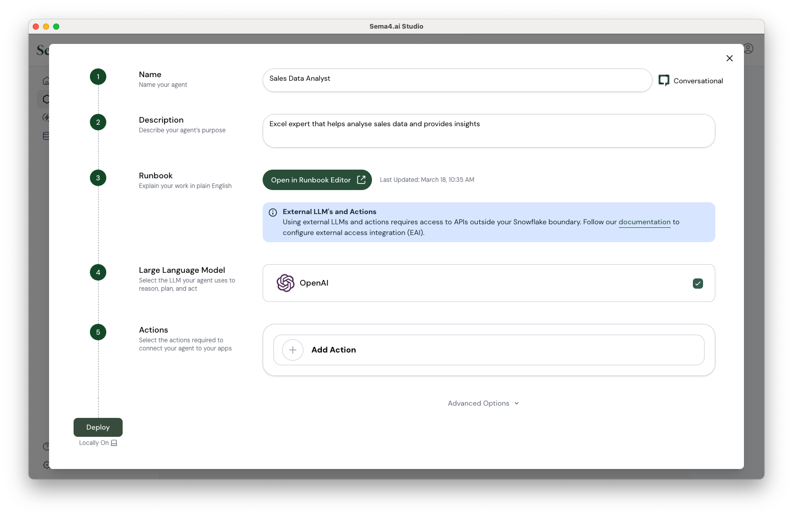Agent configuration screen