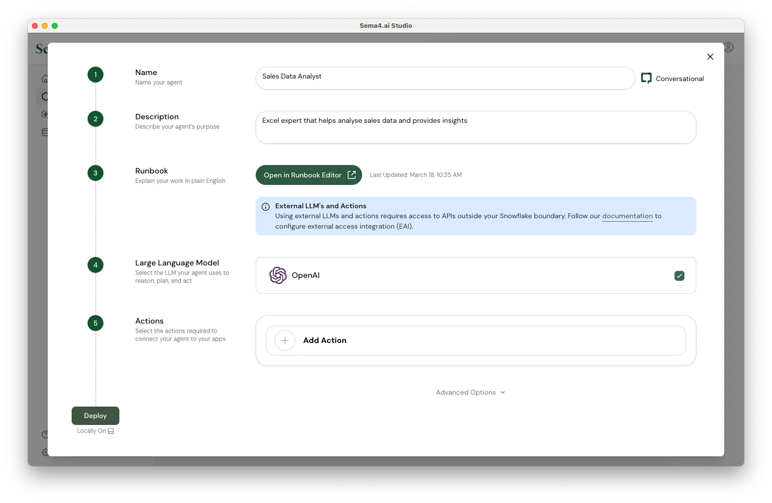 Agent configuration screen