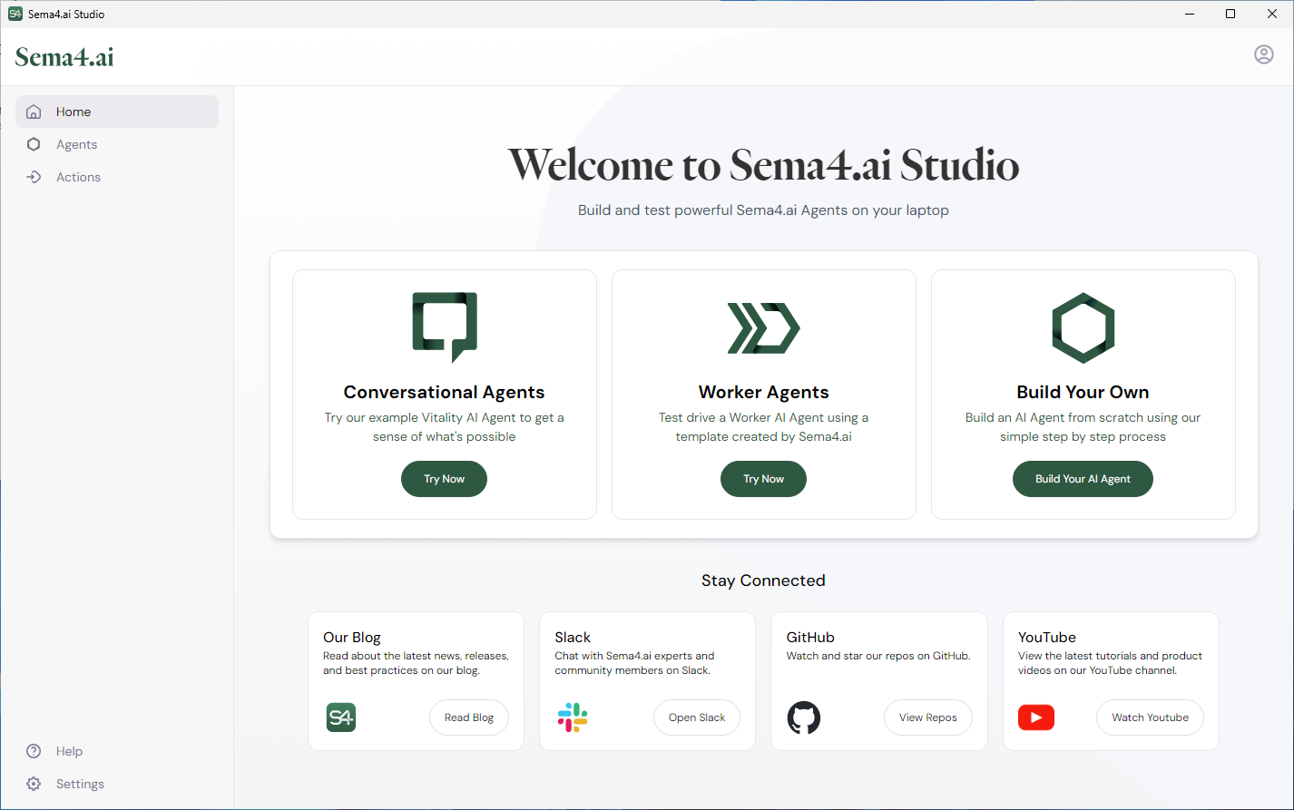 Sema4.ai Studio welcome screen