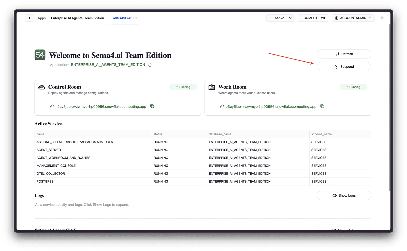 Suspending and resuming the service