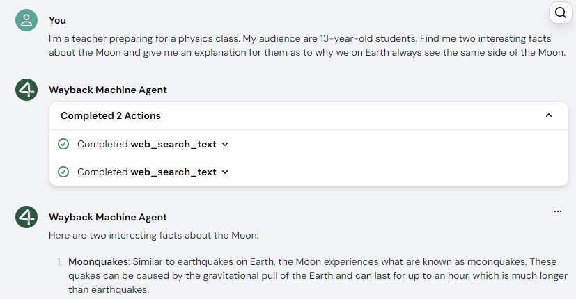 Search action in agent chat history