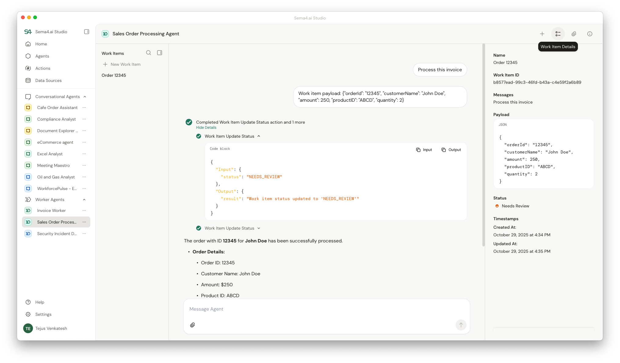 Work item details tab