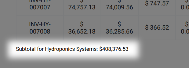 Facility subtotal table footer
