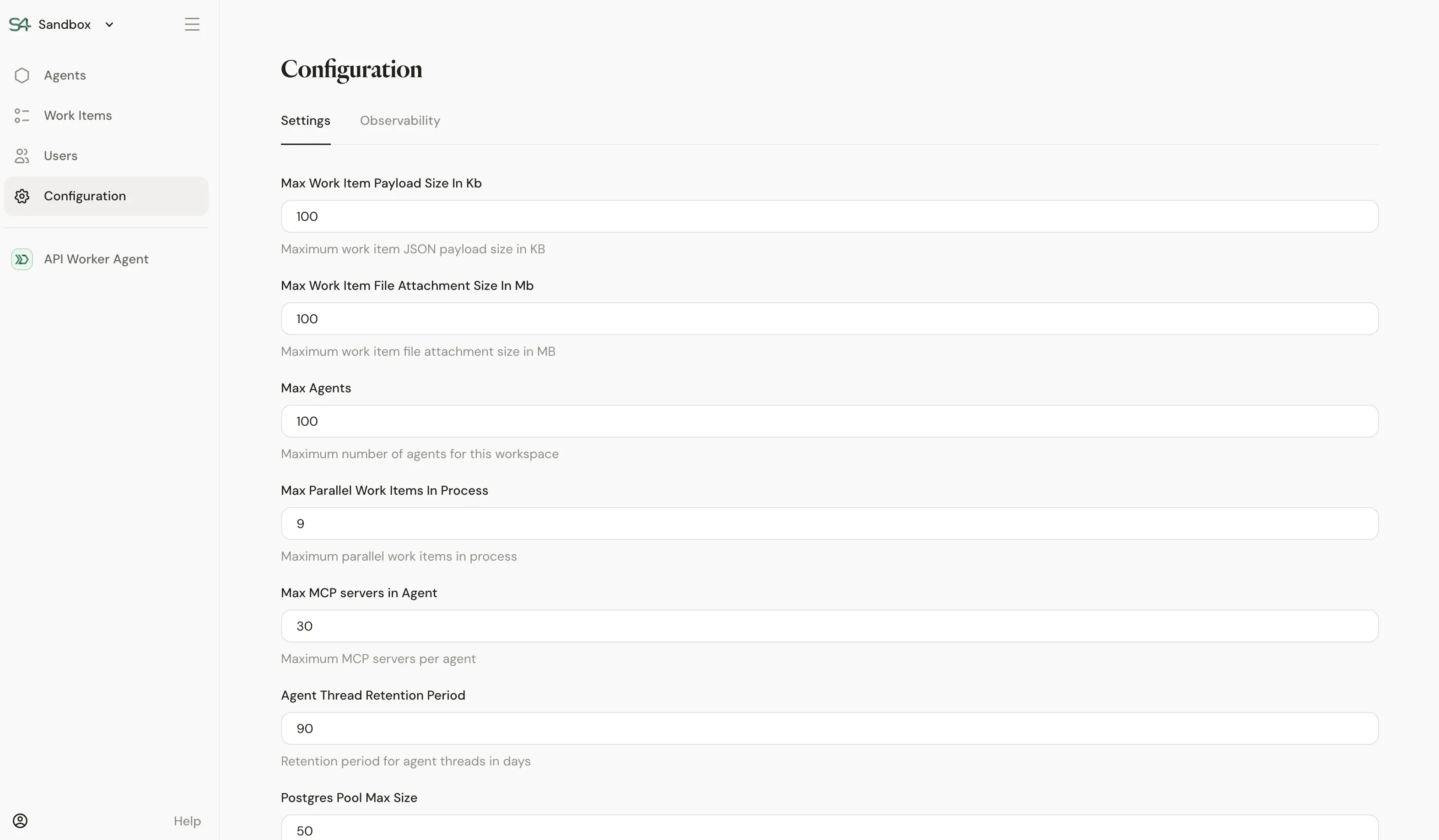 Workspace configuration settings