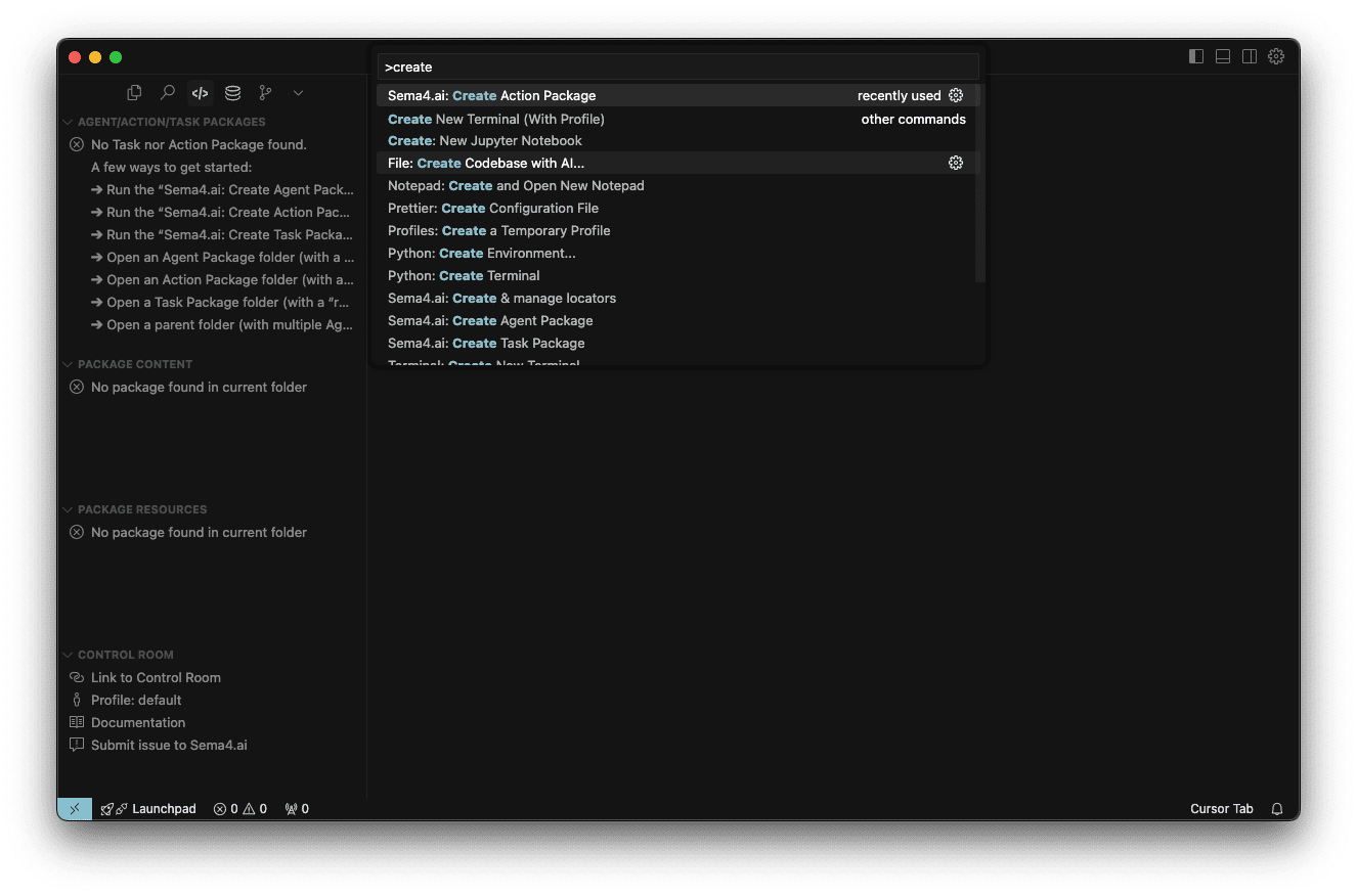Create Action Package command