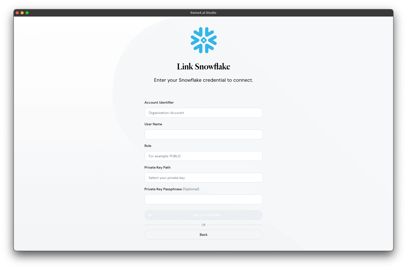 Link with your Snowflake account