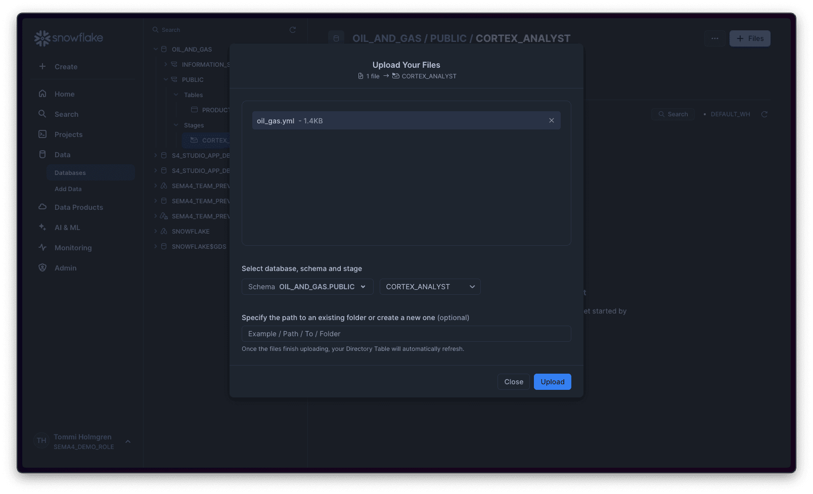 Upload semantic model file