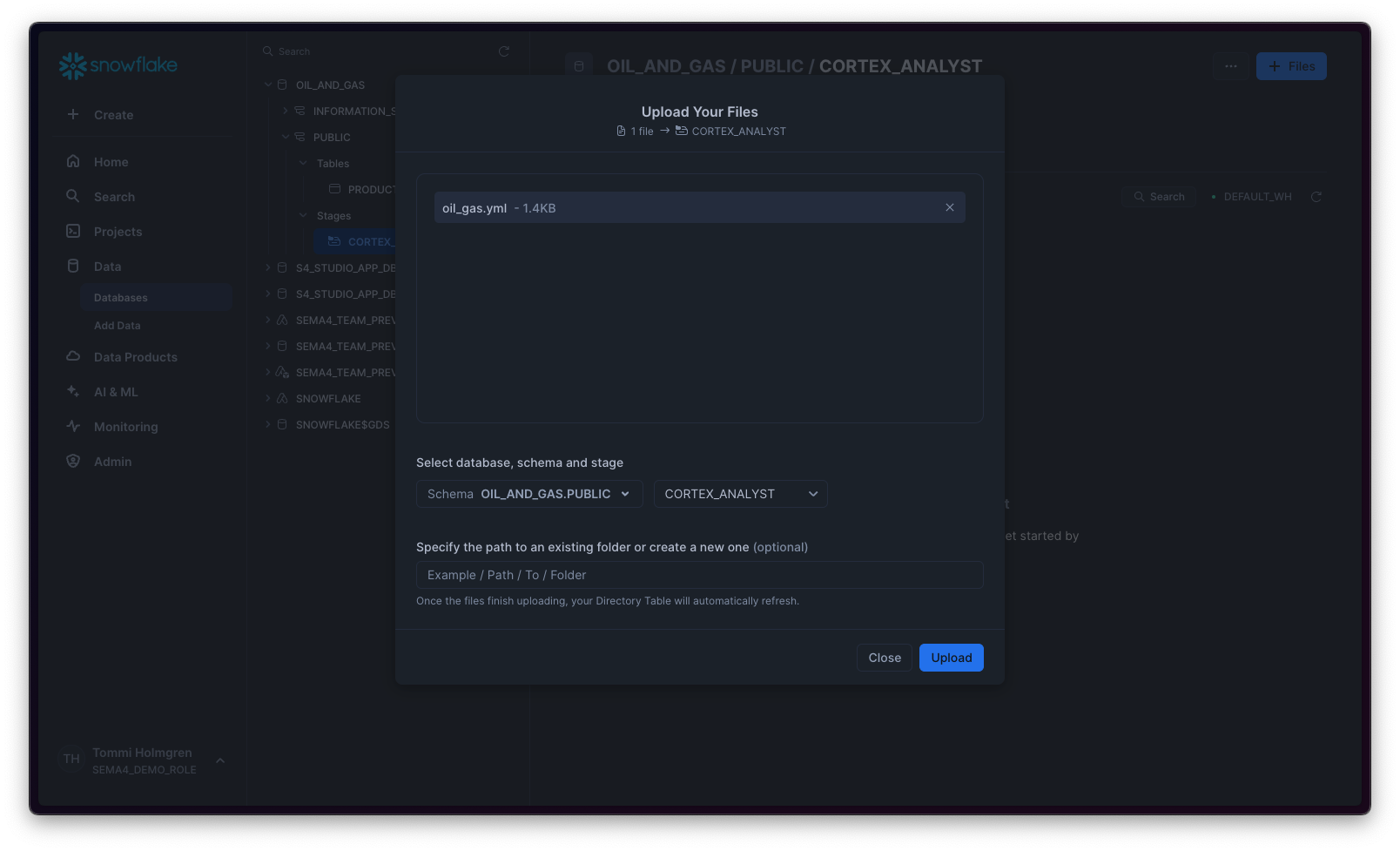 Upload semantic model file
