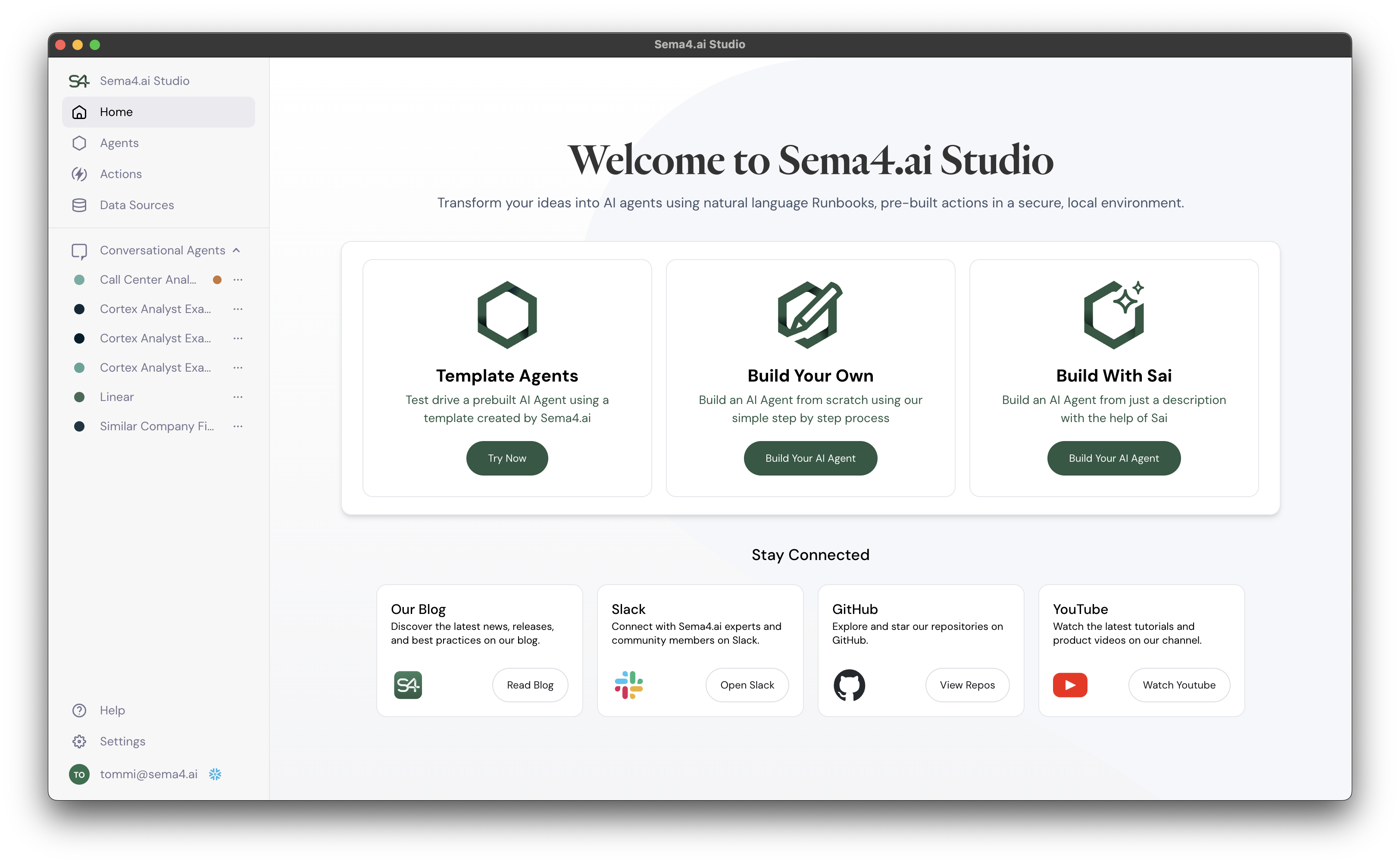Sema4.ai Studio - Ready to build agents!