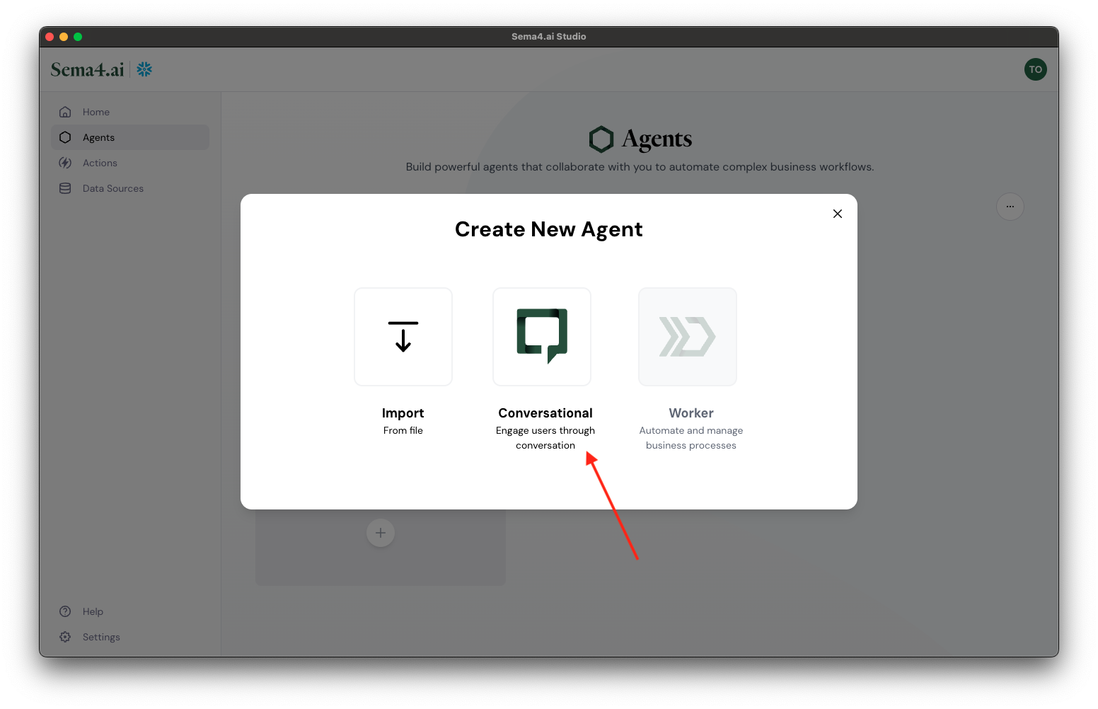 Choose agent type
