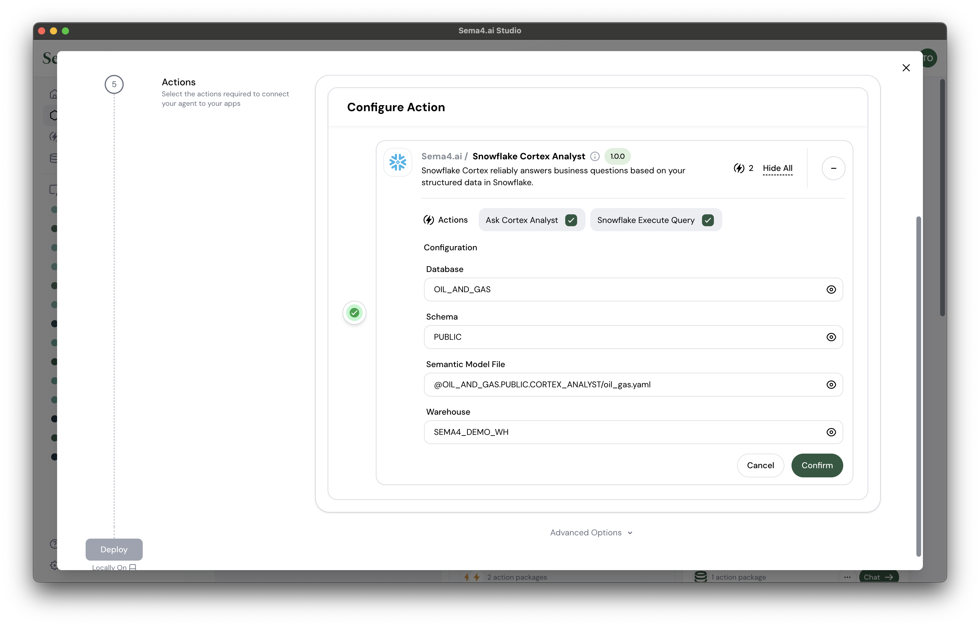 Configure actions