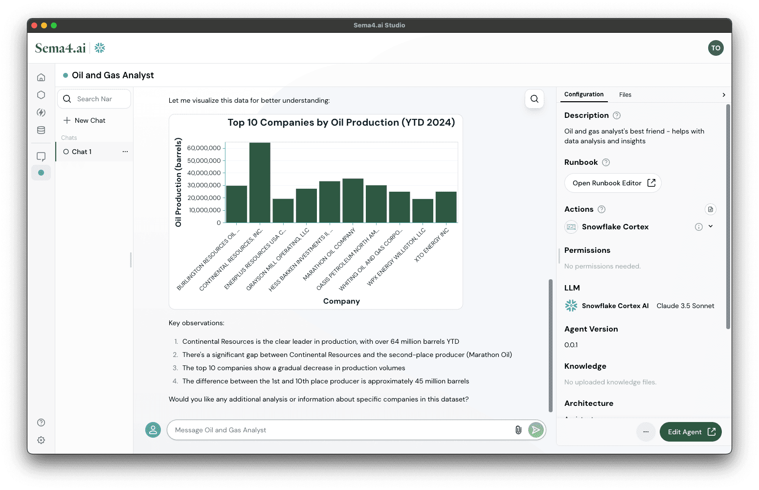 Agent produces a chart of the results