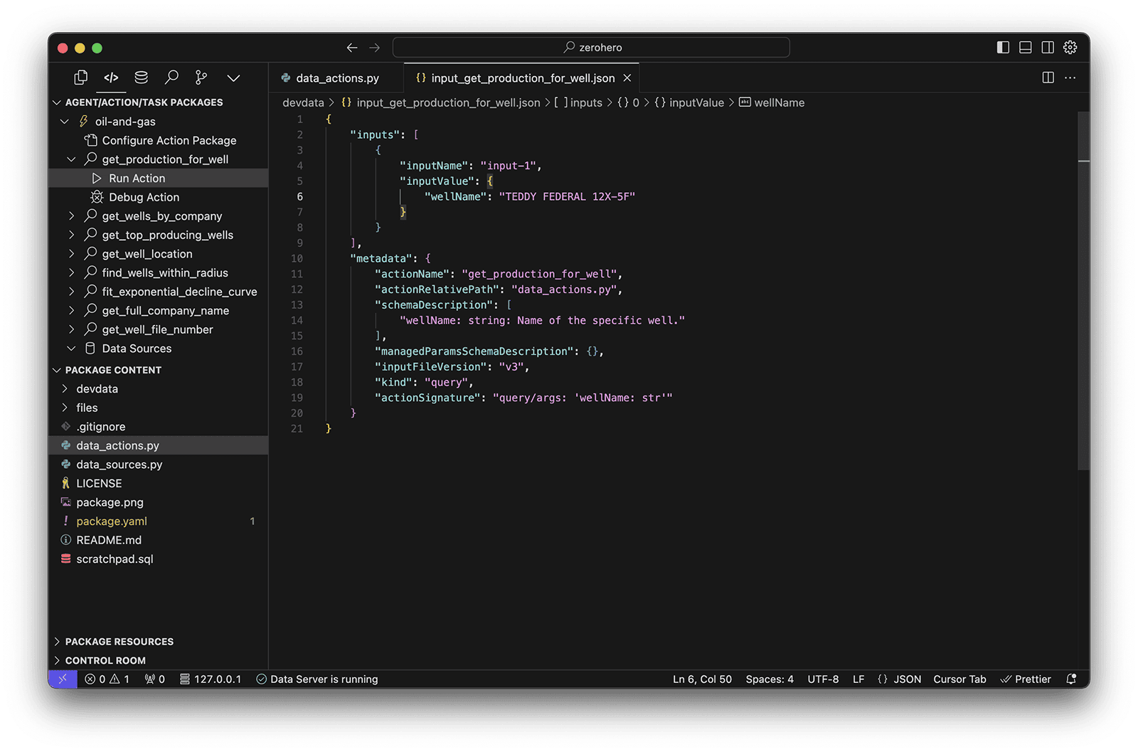 Update action input data