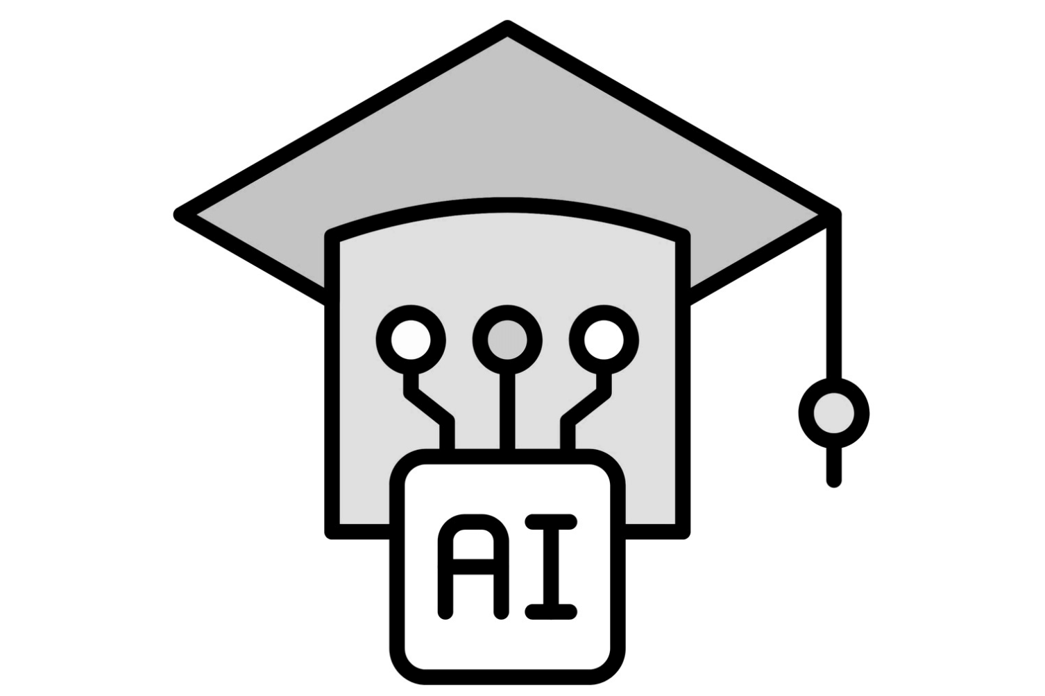 AI icon with graduation hat symbolizing continuous learning and evolution in enterprise AI agents.